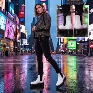 Dr. Martens Women's 2976 Quad White Leather Platform Chelsea Boots Size 8 USL